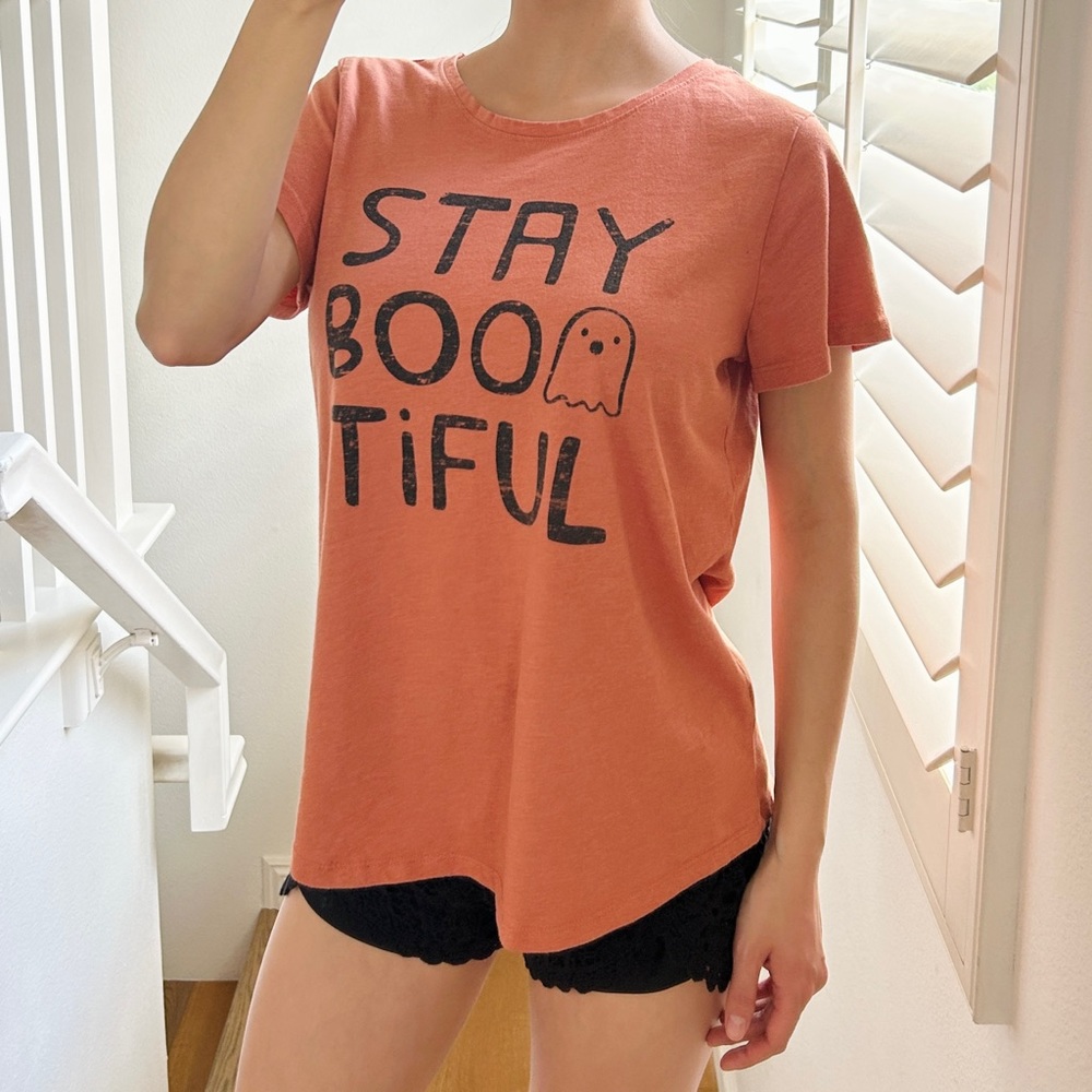 Orange Halloween Ghost T Shirt Top